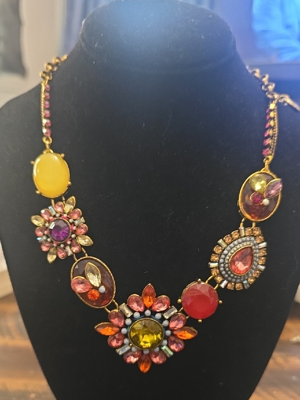 Betsey Johnson Gold-Tone Multicolor Floral Crystal Necklace - Yellow, Red & Pink
